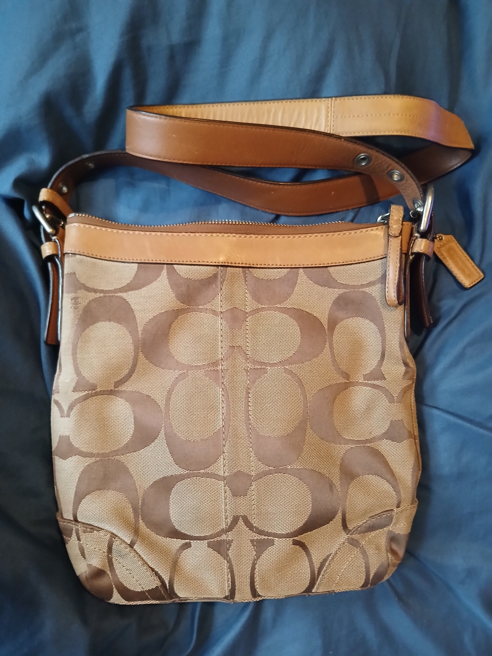 Coach Signature Canvas and Leather Crossbody Bag in Brown Vintage